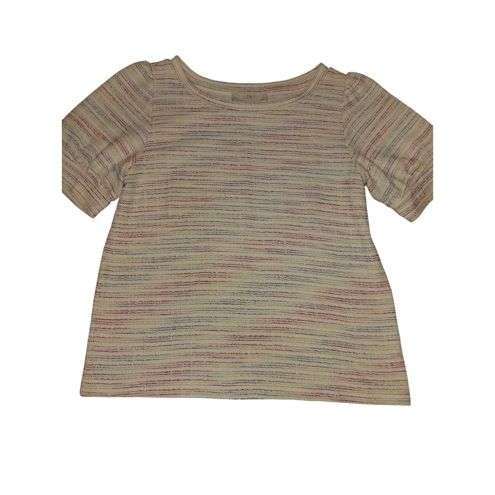 LOFT Womens Rainbow Space Dye Puff Sleeve Knit Top Cream Multi Size M
